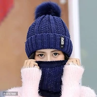 REFFER Winter Woolen Beanie Cap & Scarf Set for Women & Girls