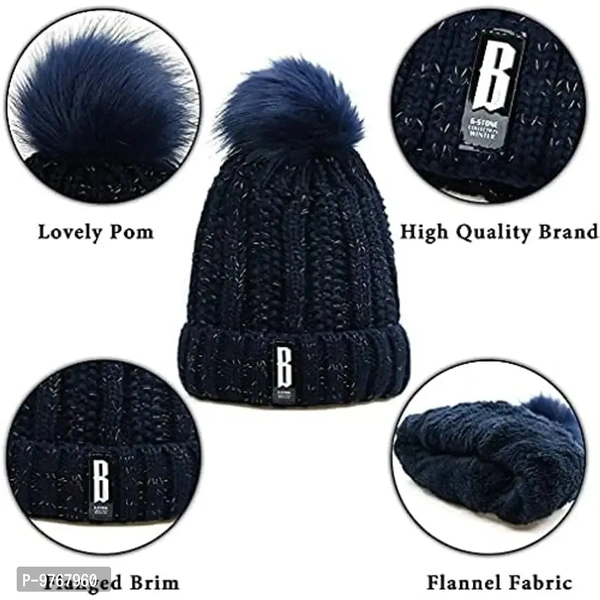 REFFER Winter Woolen Beanie Cap & Scarf Set for Women & Girls