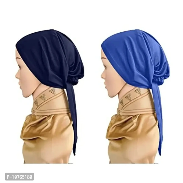 Mehar Women's Hair Tail Cap Poly Cotton Hijab Set of T-Cap 2 pcs (Navy Blue - Royal Blue)Within 6-8 business days However, to find out an actual date of delivery, please enter your pin code.• Made with light weighted breathable and stretchable fabric fits any face and size• Ties on back for adjustment,your hair wrap without pin• Multipurpose Use Tie Back T-Cap and Under Scarf• Inst