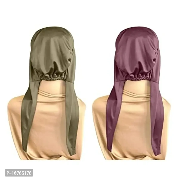 Mehar Women's Hair Tail Cap Poly Cotton Hijab Set of T-Cap 2 pcs (Olive - Coffee)
