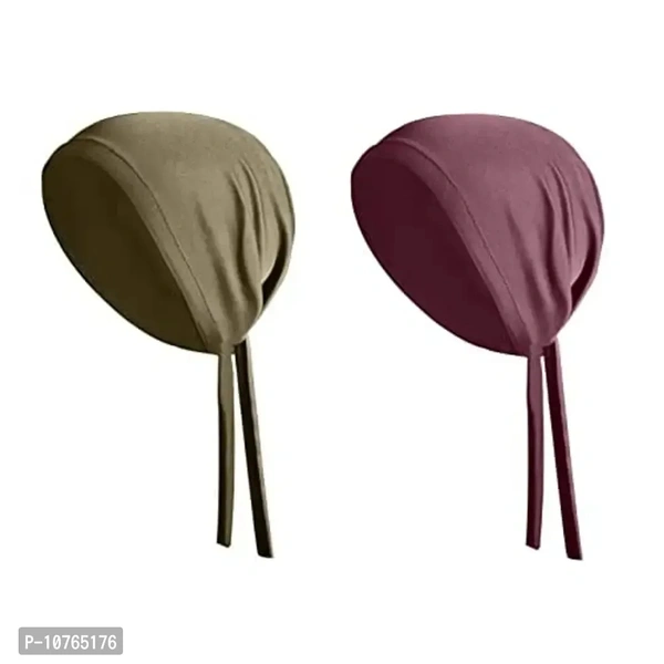 Mehar Women's Hair Tail Cap Poly Cotton Hijab Set of T-Cap 2 pcs (Olive - Coffee)