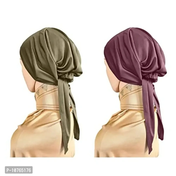 Mehar Women's Hair Tail Cap Poly Cotton Hijab Set of T-Cap 2 pcs (Olive - Coffee)