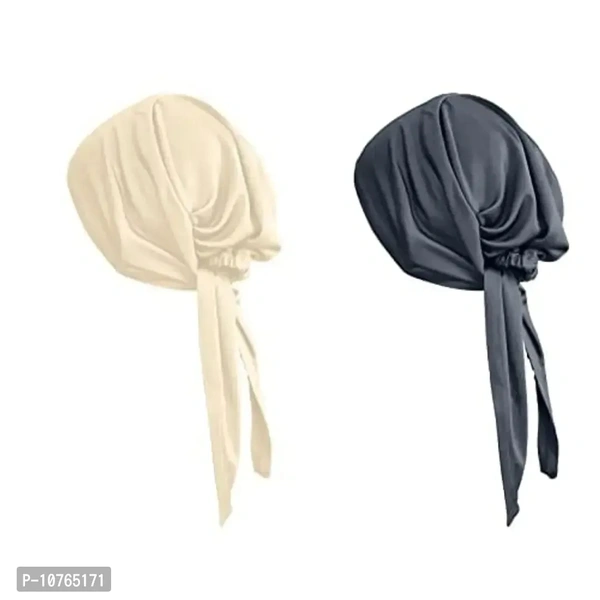 Mehar Women's Hair Tail Cap Poly Cotton Hijab Set of T-Cap 2 pcs (Wheat - Grey)