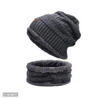 Navkar Crafts Ultra Soft Winter Woolen Beanie Cap Plus Muffler Scarf Set Grey for Women, Girl - Warm, Snow Proof - (-20) Degree Temperature