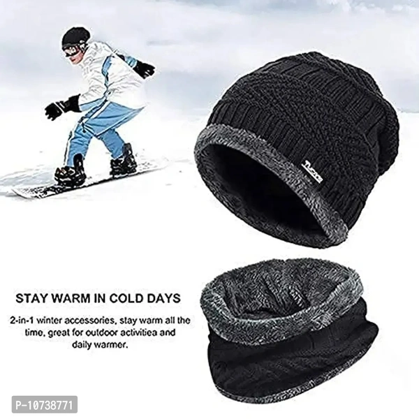 Navkar Crafts Ultra Soft Winter Woolen Beanie Cap Plus Muffler Scarf Set Grey for Women, Girl - Warm, Snow Proof - (-20) Degree Temperature