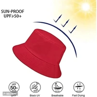 SATYAM KRAFT Foldable Stylish Reversible Bucket Hat Caps for Women, Teens, Ladies and Girls for Summer Accessories, Beach wear, Travelling, Tracking (Design 1) (Red)
