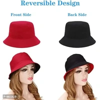 SATYAM KRAFT Foldable Stylish Reversible Bucket Hat Caps for Women, Teens, Ladies and Girls for Summer Accessories, Beach wear, Travelling, Tracking (Design 1) (Red)