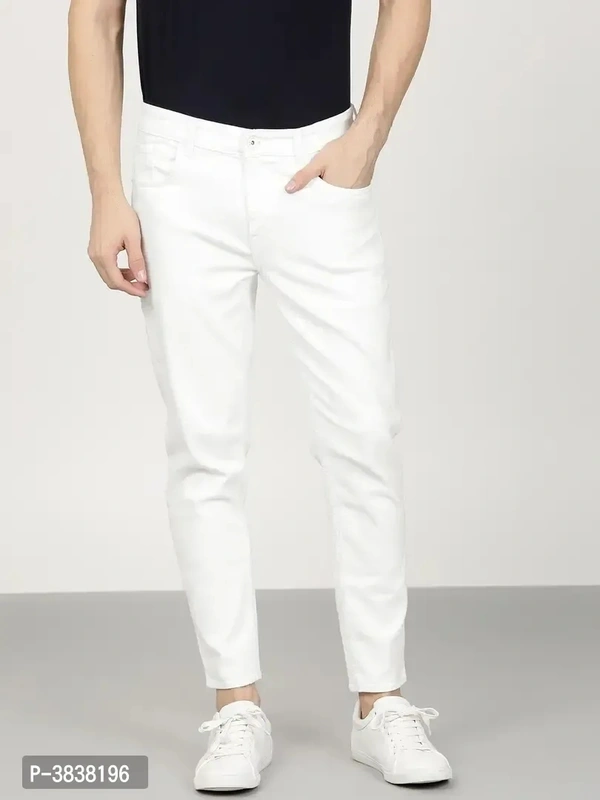 Men White Solid Regular Fit Denim Jeans - White, 28