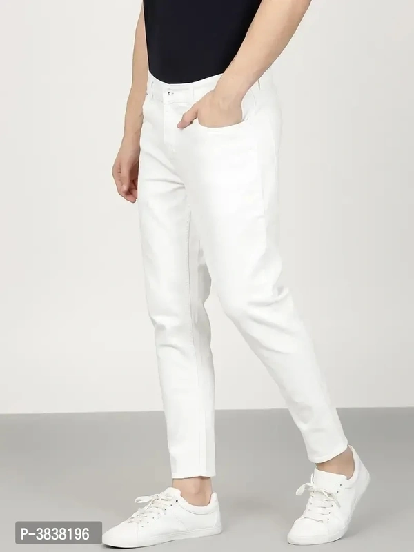Men White Solid Regular Fit Denim Jeans - White, 28