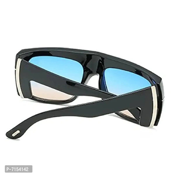 AUGEN By Visions India Retro Vintage Oversized Square Abstract Unisex Sunglasses UV400 Protected Large Size (Blue, 115)