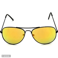 Hrinkar Unisex Pilot Sunglasses Black Silver Frame, Golden Violet Lens (Medium) - Pack of 2
