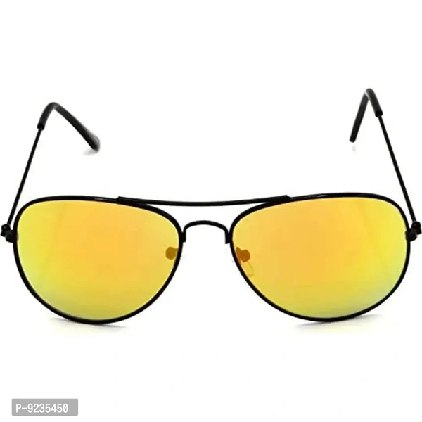 Hrinkar Unisex Pilot Sunglasses Black Silver Frame, Golden Violet Lens (Medium) - Pack of 2