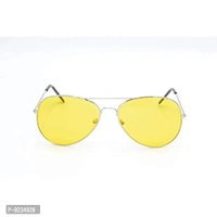 Hrinkar Unisex Pilot Sunglasses Silver Brown Frame, Yellow Brown Lens (Medium) - Pack of 2