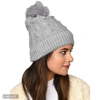 SoSh Designer Beautiful Velvet Woolen Winter Cap Hat for Women Warm Snow Beanie Winter hat Women Free Size