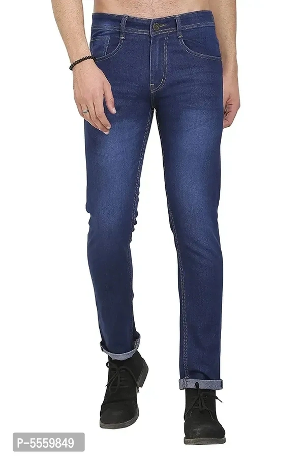 Stylish Cotton Blend Blue Regular Fit Denim Jeans For Men - 32