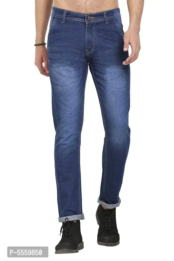 Stylish Cotton Blend Blue Regular Fit Denim Jeans For Men - 32