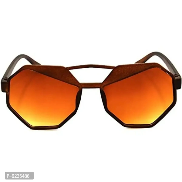 Hrinkar Unisex Round Sunglasses Brown Golden Frame, Brown Grey Lens (Medium) - Pack of 2