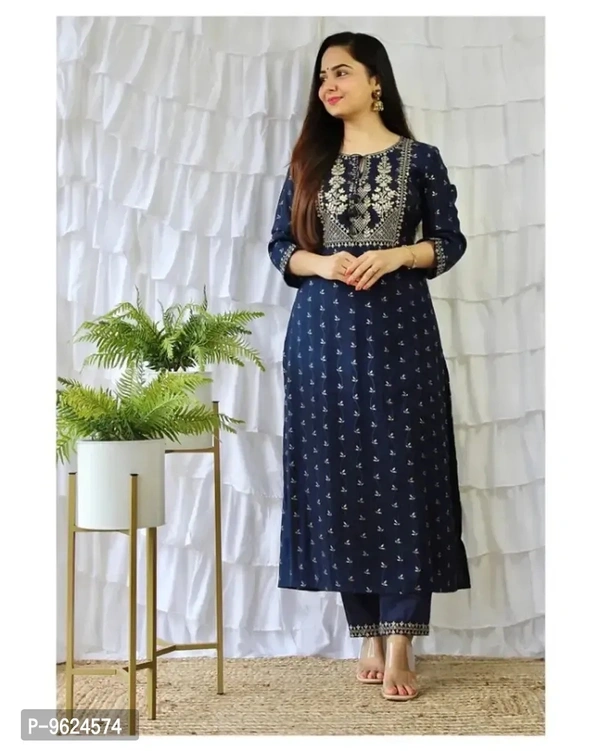 Woman Kurta And Pant Set - Navy Blue, M