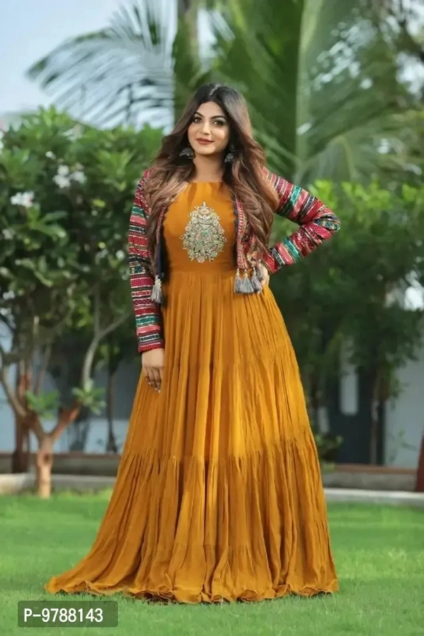 Stylish Fancy Rayon Gown Kurti With Jacket For Women - L