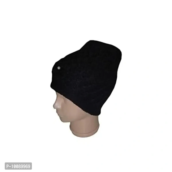 Hill Turner Women Winter Beanie Stylish Round Woolen Flower Cap (Black)