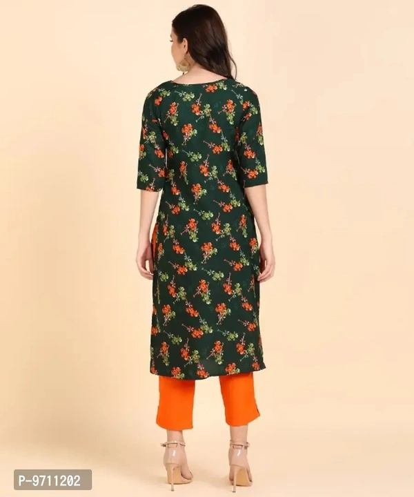 Kurti Pant Set for Women - Crepe Long Straight Printed Kurta with Pant - L