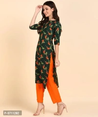 Kurti Pant Set for Women - Crepe Long Straight Printed Kurta with Pant - L