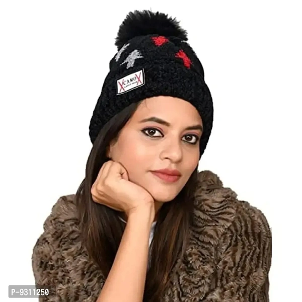 SoSh wooven Expandable Very Soft Beanie Winter Hat Slouchy Warm Snow Knit Skull Woolen Fancy Beautifully Cap for Women Imported Velevt Cum Woolen hat
