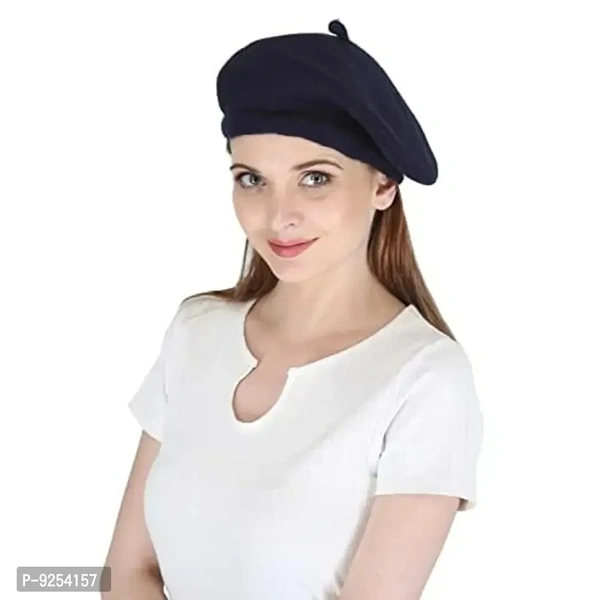 IndianEcraft Unisex Wool Blend French Style Beret Beanie Cap | Autumn Winter Hat for Women Girls (Blue)