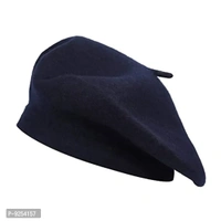IndianEcraft Unisex Wool Blend French Style Beret Beanie Cap | Autumn Winter Hat for Women Girls (Blue)