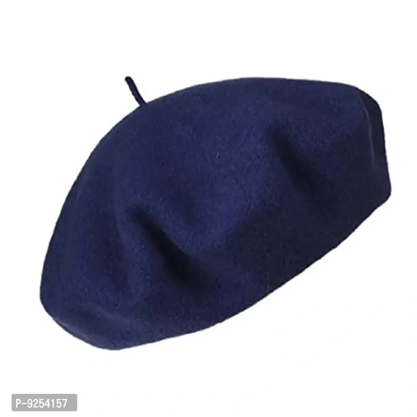 IndianEcraft Unisex Wool Blend French Style Beret Beanie Cap | Autumn Winter Hat for Women Girls (Blue)