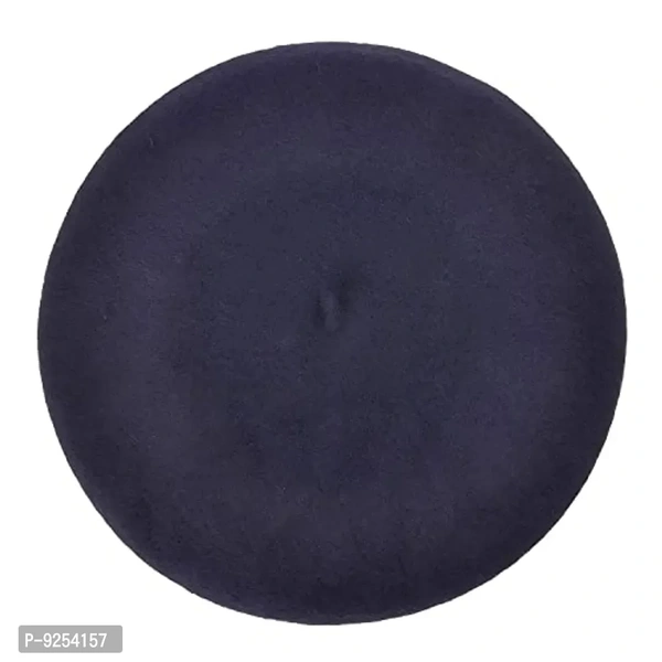 IndianEcraft Unisex Wool Blend French Style Beret Beanie Cap | Autumn Winter Hat for Women Girls (Blue)