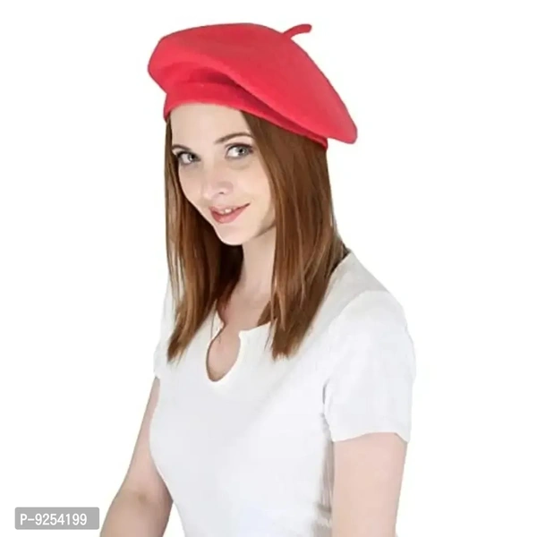 IndianEcraft Unisex Wool Blend French Style Beret Beanie Cap | Autumn Winter Hat for Women Girls (Red) 