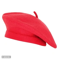 IndianEcraft Unisex Wool Blend French Style Beret Beanie Cap | Autumn Winter Hat for Women Girls (Red) 