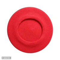 IndianEcraft Unisex Wool Blend French Style Beret Beanie Cap | Autumn Winter Hat for Women Girls (Red) 