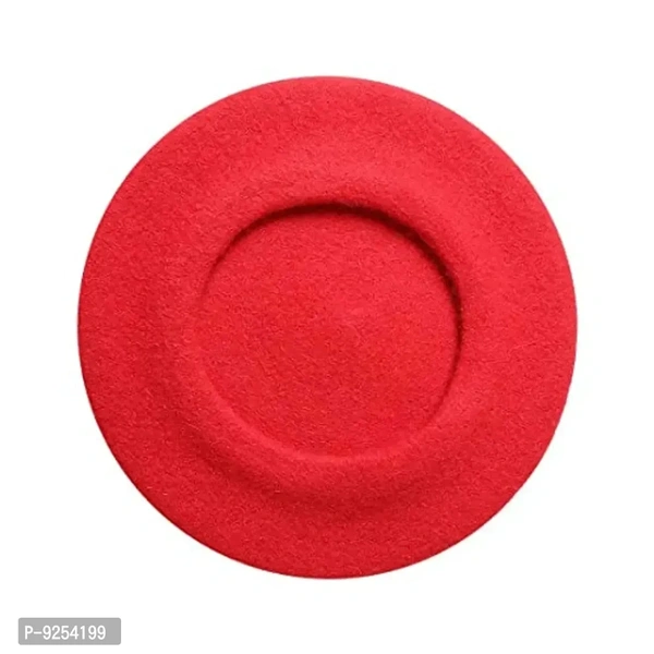 IndianEcraft Unisex Wool Blend French Style Beret Beanie Cap | Autumn Winter Hat for Women Girls (Red) 
