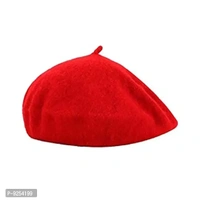 IndianEcraft Unisex Wool Blend French Style Beret Beanie Cap | Autumn Winter Hat for Women Girls (Red) 