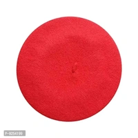 IndianEcraft Unisex Wool Blend French Style Beret Beanie Cap | Autumn Winter Hat for Women Girls (Red) 