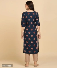 Kurti Pant Set for Women - Crepe Long Straight Printed Kurta with Pant - M