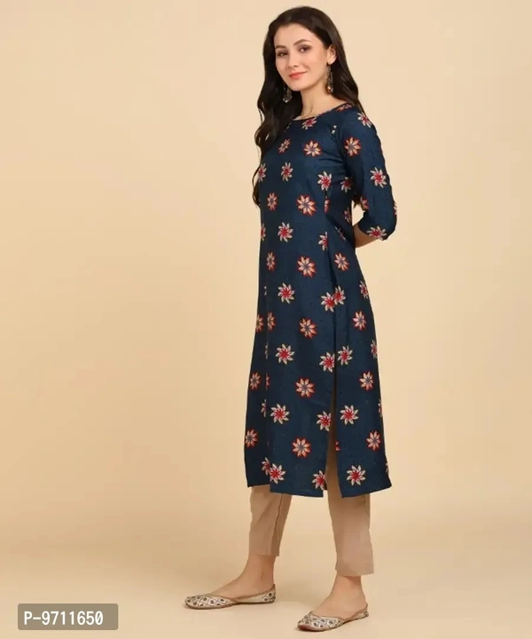 Kurti Pant Set for Women - Crepe Long Straight Printed Kurta with Pant - M