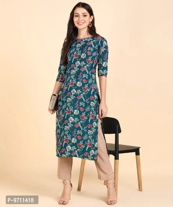 Kurti Pant Set for Women - Crepe Long Straight Printed Kurta with Pant - 3XL