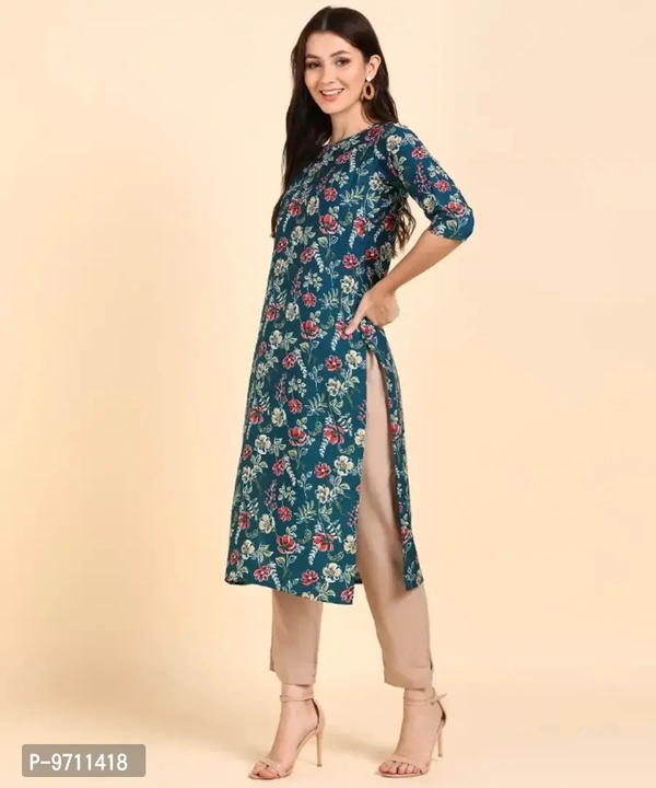 Kurti Pant Set for Women - Crepe Long Straight Printed Kurta with Pant - 3XL