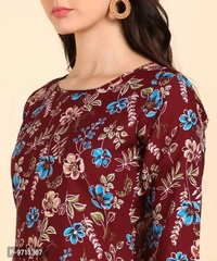 Kurti Pant Set for Women - Crepe Long Straight Printed Kurta with Pant - 2XL