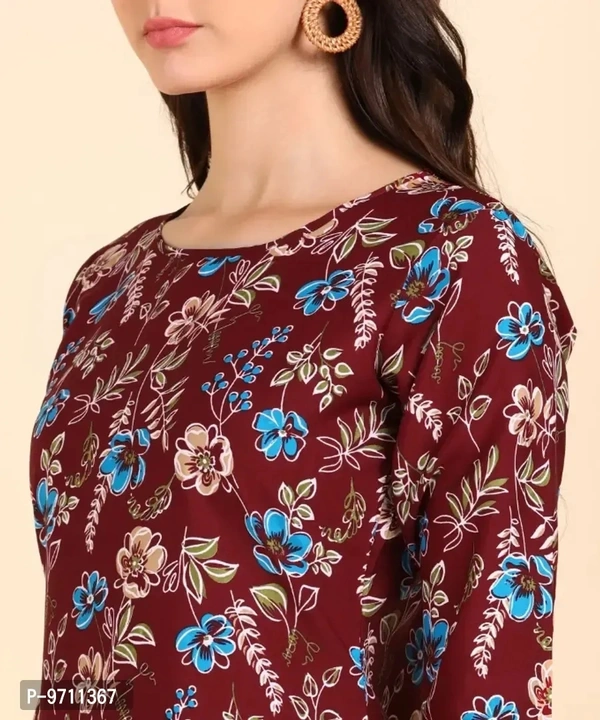 Kurti Pant Set for Women - Crepe Long Straight Printed Kurta with Pant - 2XL