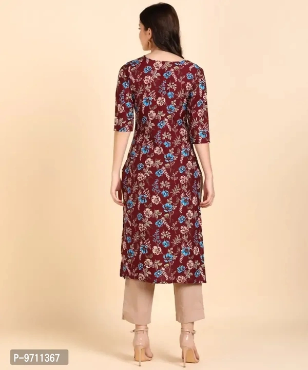 Kurti Pant Set for Women - Crepe Long Straight Printed Kurta with Pant - 2XL