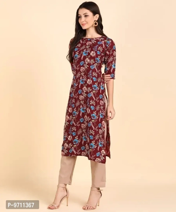 Kurti Pant Set for Women - Crepe Long Straight Printed Kurta with Pant - 2XL