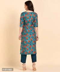 Kurti Pant Set for Women - Crepe Long Straight Printed Kurta with Pant - 2XL
