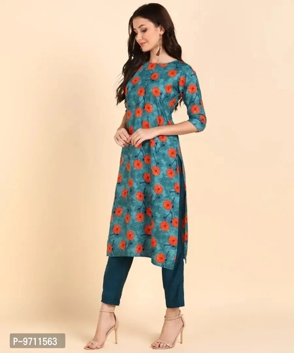 Kurti Pant Set for Women - Crepe Long Straight Printed Kurta with Pant - 2XL