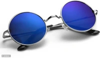 Mirrored, UV Protection Round, Round, Round Sunglasses (50) (Black, Silver, Blue)