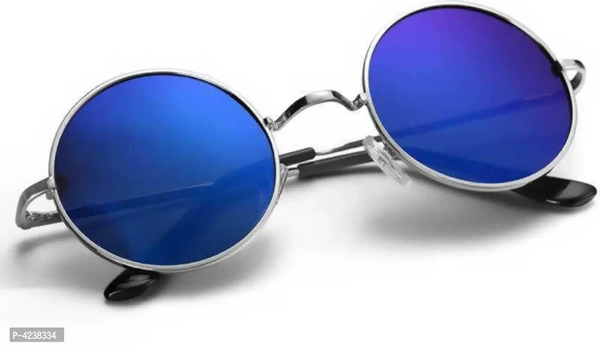Mirrored, UV Protection Round, Round, Round Sunglasses (50) (Black, Silver, Blue)