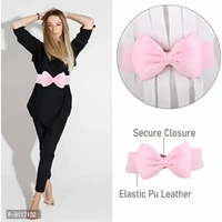 SYGA Women Bow Waist Band Elastic Pu Leather Fashionable Waist Belt for Girls 60-80cm Retro Ladies Waist Belt For Jeans Short Long Dress Skirt Sweater Shirt- Light Pink